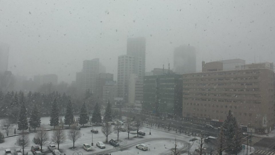 雪の札幌の街並み