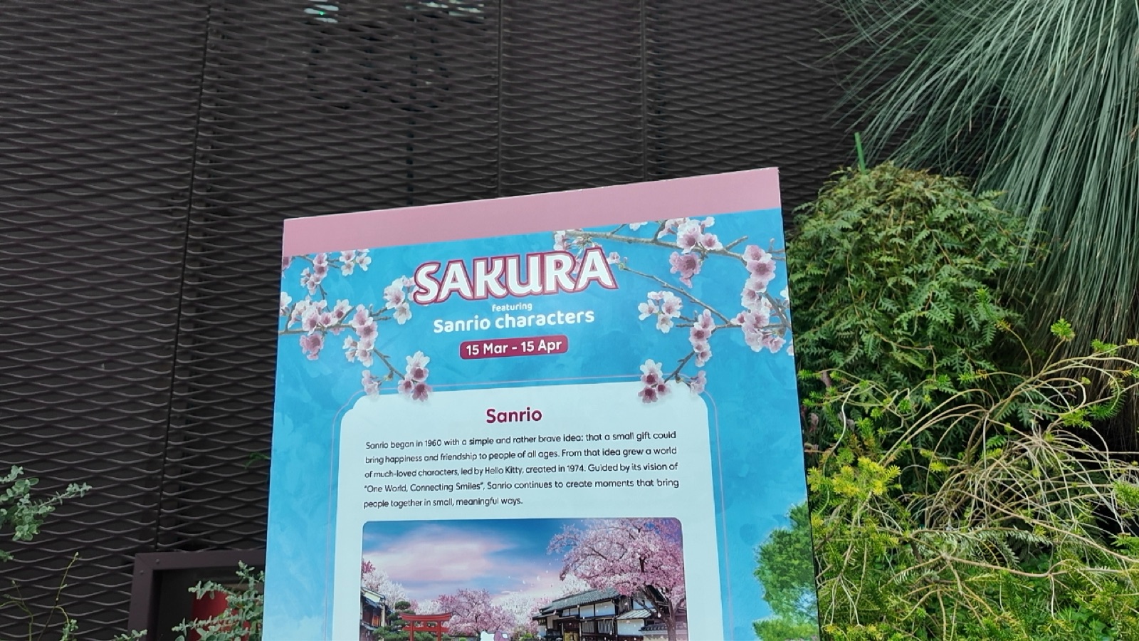 SAKURA featuring Sanrio characters の案内看板(2026年3月15日〜4月15日)