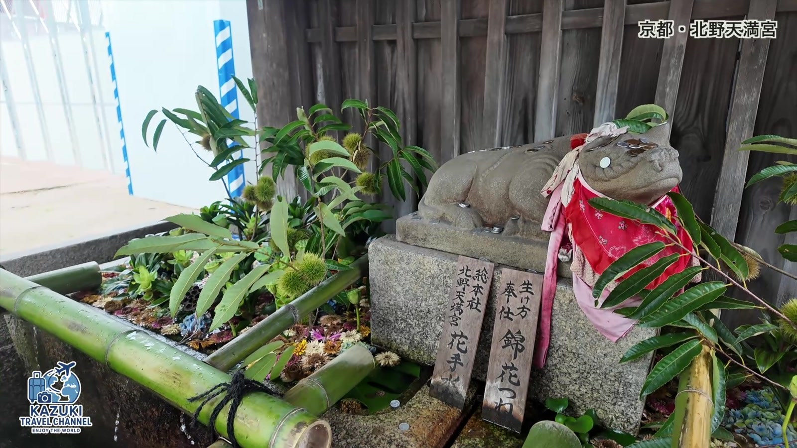 花手水のそばに置かれた撫で牛